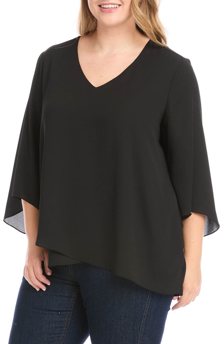 Karen Kane Asymmetric Blouse, Alternate, color, Black