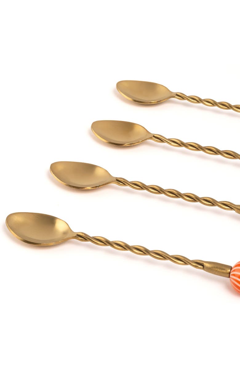 Zsa Zsa Zsu Rampur Set Of 4 Steel Dessert Spoon Set Cheerland, Alternate, color, Gold