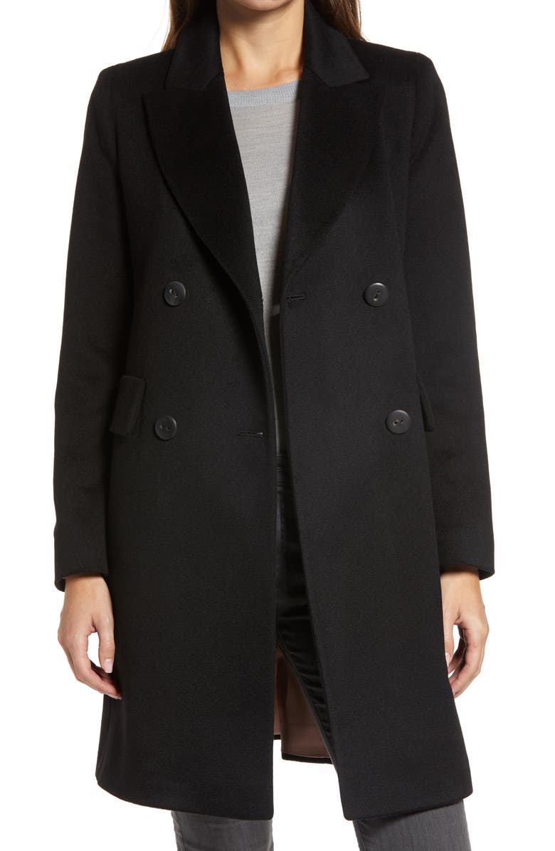 Fleurette Double Breasted Cashmere Coat, Alternate, color, Black