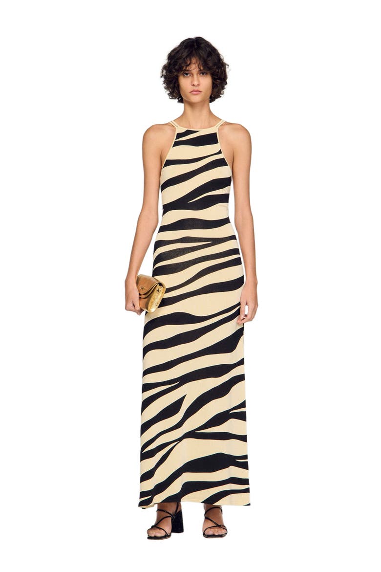 Zebra print knit maxi dress, Alternate, color, Ecru / black