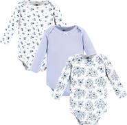 Hudson Baby Essential All-Cotton Long-Sleeve Bodysuit Triple Pack
