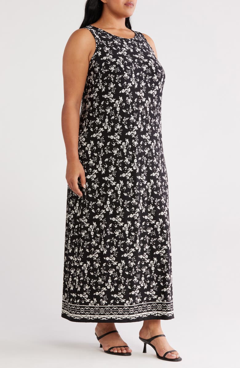Vince Camuto Floral Sleeveless Jersey Maxi Dress, Alternate, color, Rich Black
