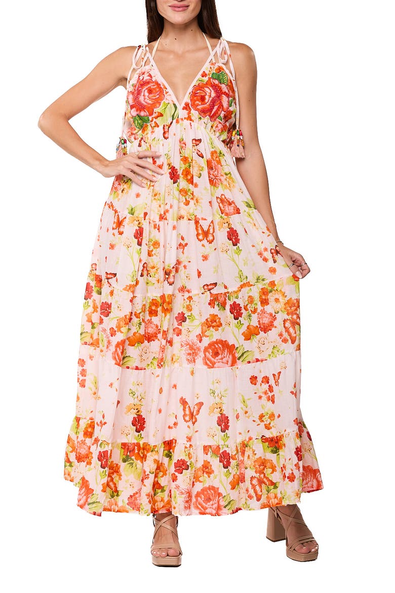 Floral Tiered Maxi Dress, Main, color, ORANGE