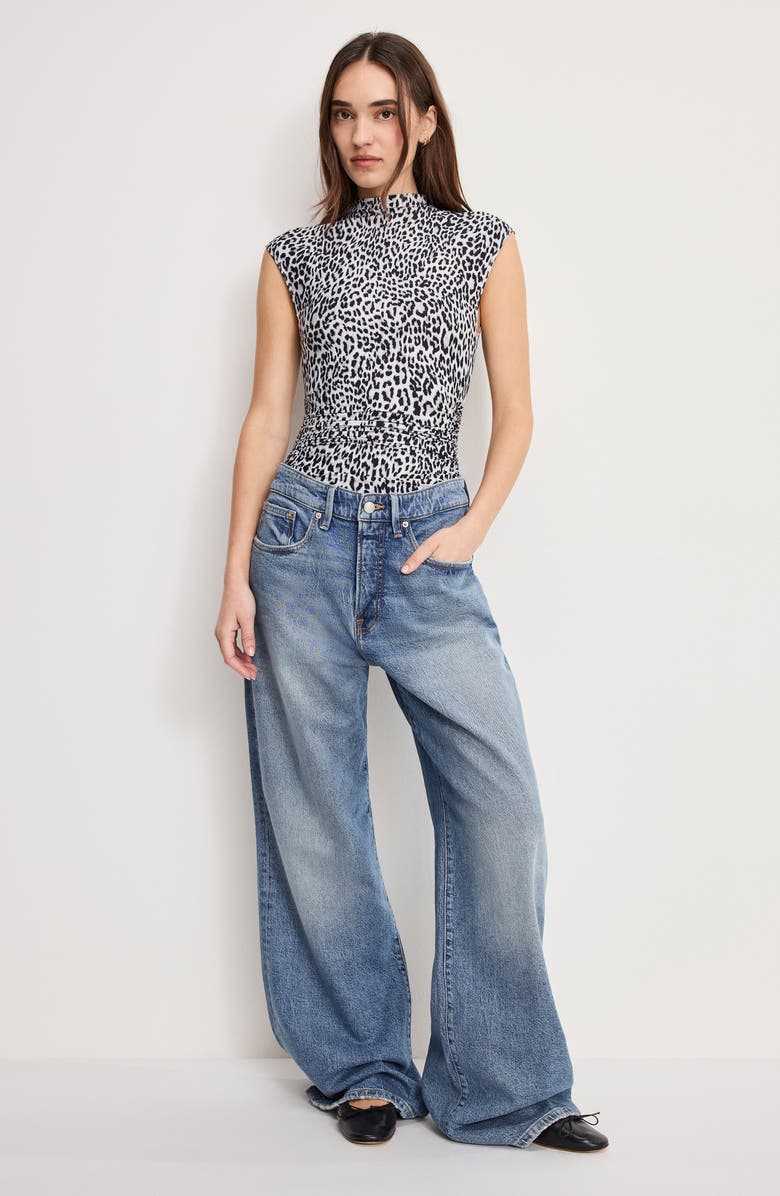 Good American Weightless Mock Neck Bodysuit, Alternate, color, Black And Grey Leopard