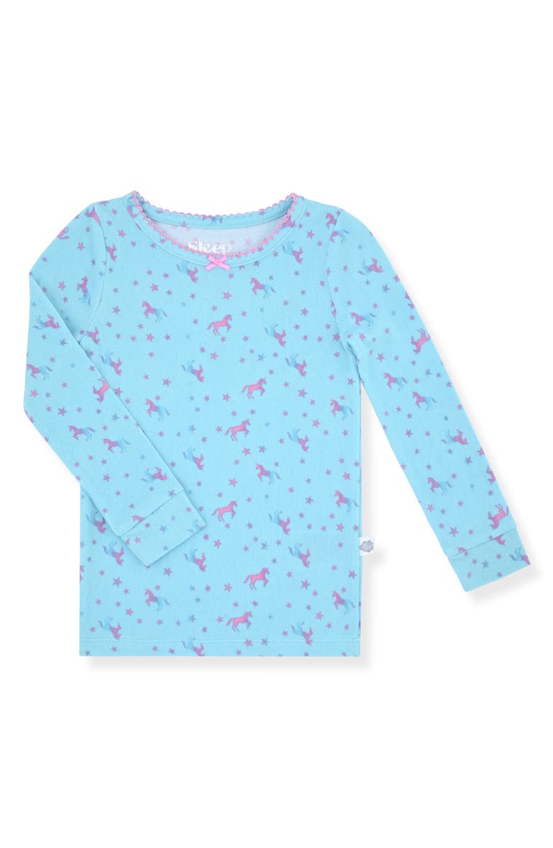 SLEEP ON IT Unicorn Print Fitted Three-Piece Pajamas, Alternate, color, Mint