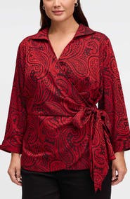 Foxcroft Salina Paisley Print Cotton Blend Wrap Shirt