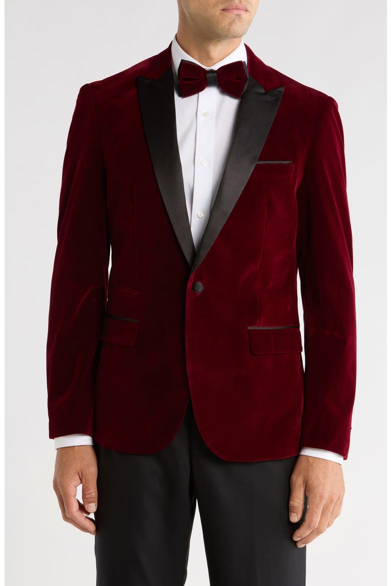 Peak Lapel Velvet Dinner Jacket, Main, color, BURGUNDY