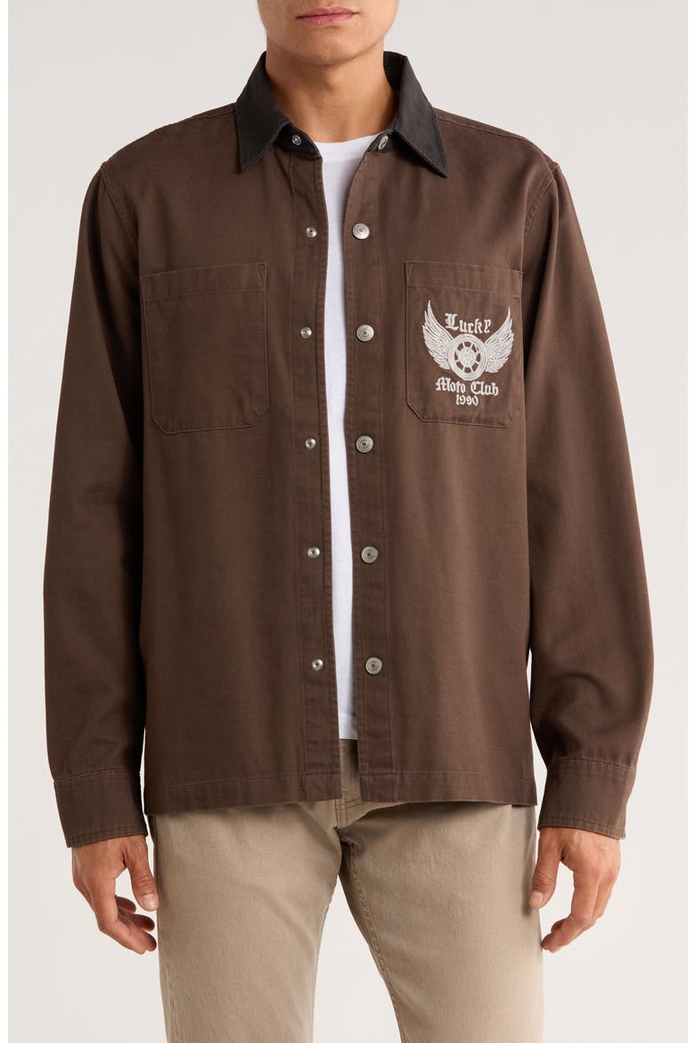 Logo Utility Shirt Jacket, Main, color, TURKISH COFFEE BROWN