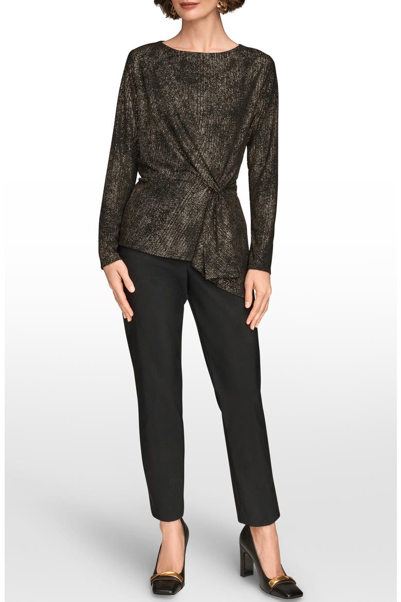 Metallic Long Sleeve Shirt, Alternate, color, BLACK/ GOLD