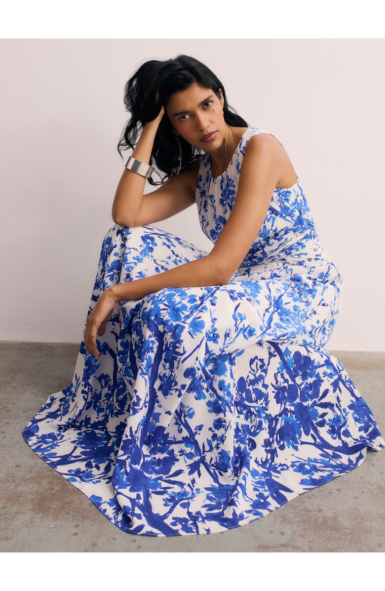 The Fold Oria Floral Print Silk Maxi Dress, Alternate, color, Ivory