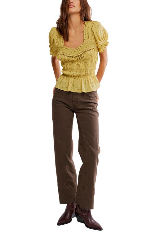 Free People Adore You Ruffle Puff Sleeve Peplum Top In Yellow