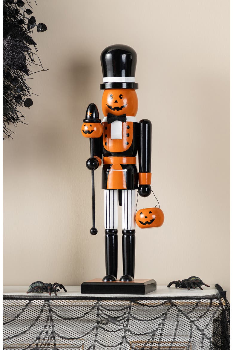Halloween Wooden Pumpkin Nutcracker with Ghost Ornament, Alternate, color, Orange