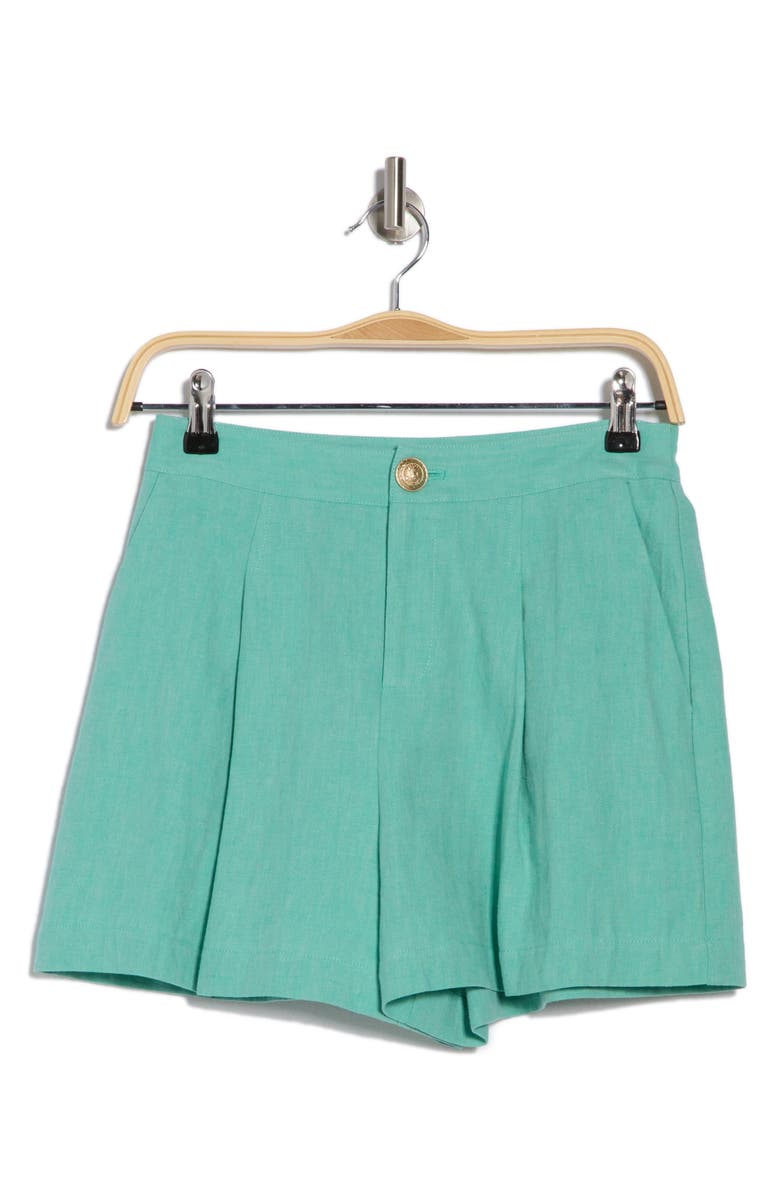 L'AGENCE Saige Safari Linen & Cotton Shorts, Alternate, color, Seafoam