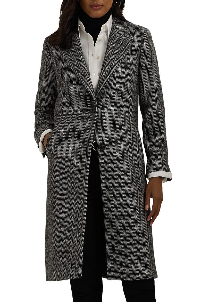 Herringbone Coat, Main, color, BLACK/ CREAM HERRINGBONE