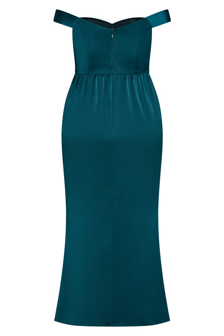 Hypnotize Off the Shoulder Satin Maxi Dress, Alternate, color, EMERALD