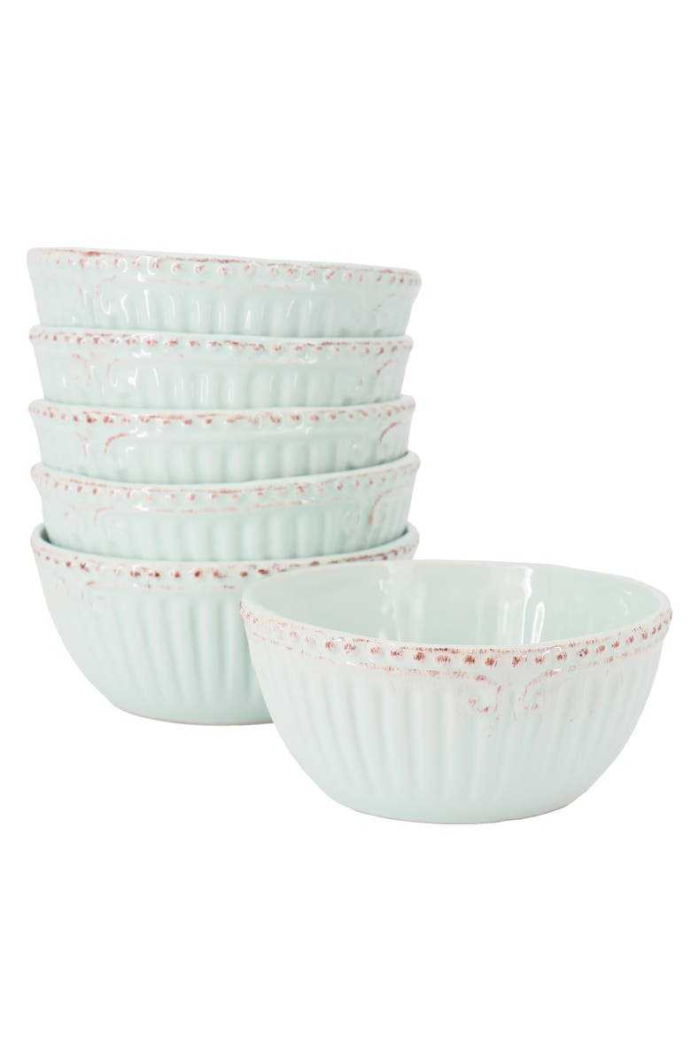 6pc 6 Inch Stoneware Embossed Cereal Bowl Set in Blue, Main, color, Blue