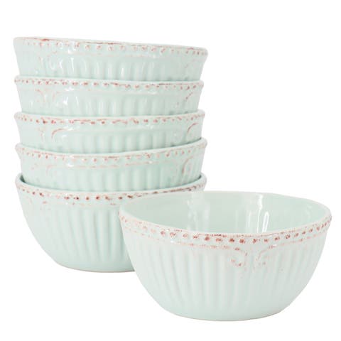 6pc 6 Inch Stoneware Embossed Cereal Bowl Set in Blue