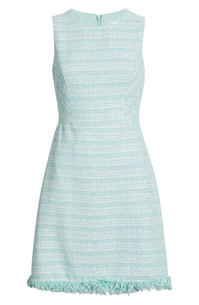 Eliza J Fringe Detail Sleeveless Tweed A-Line Dress, Alternate, color, Mint