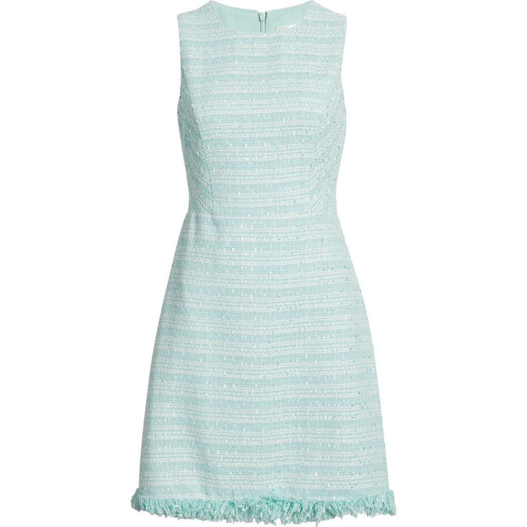 Eliza J Fringe Detail Sleeveless Tweed A-line Dress In Mint