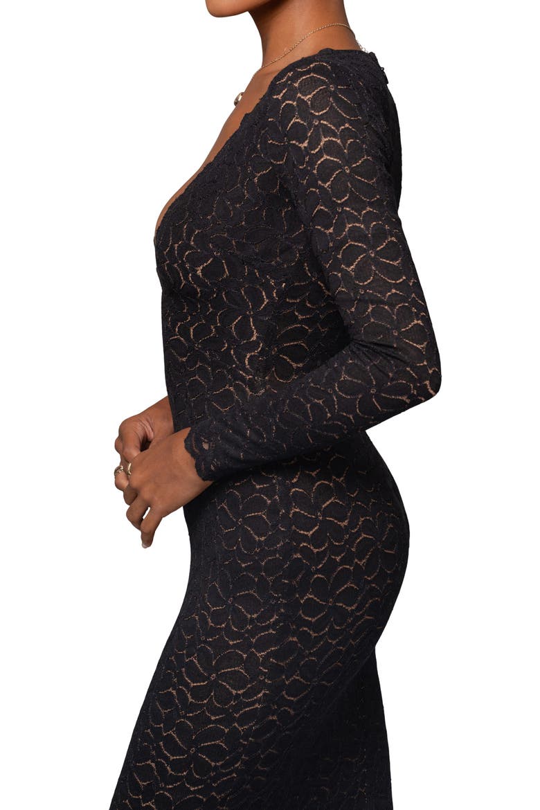 Reunited Lace Long Sleeve Maxi Dress, Alternate, color, BLACK