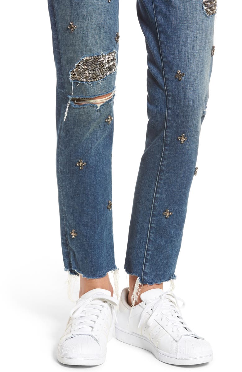 BLANKNYC Charm School Jeweled Girlfriend Jeans, Alternate, color, 