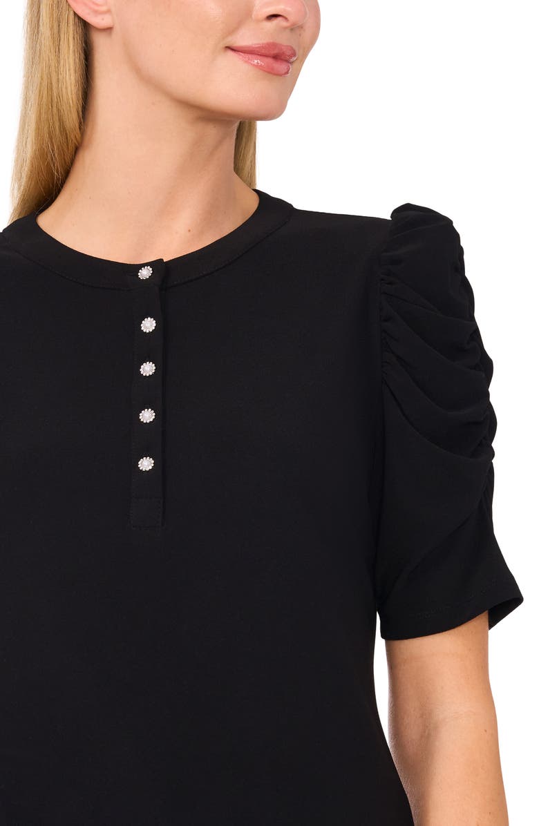 CeCe Ruched Sleeve Crepe Knit Henley, Alternate, color, 