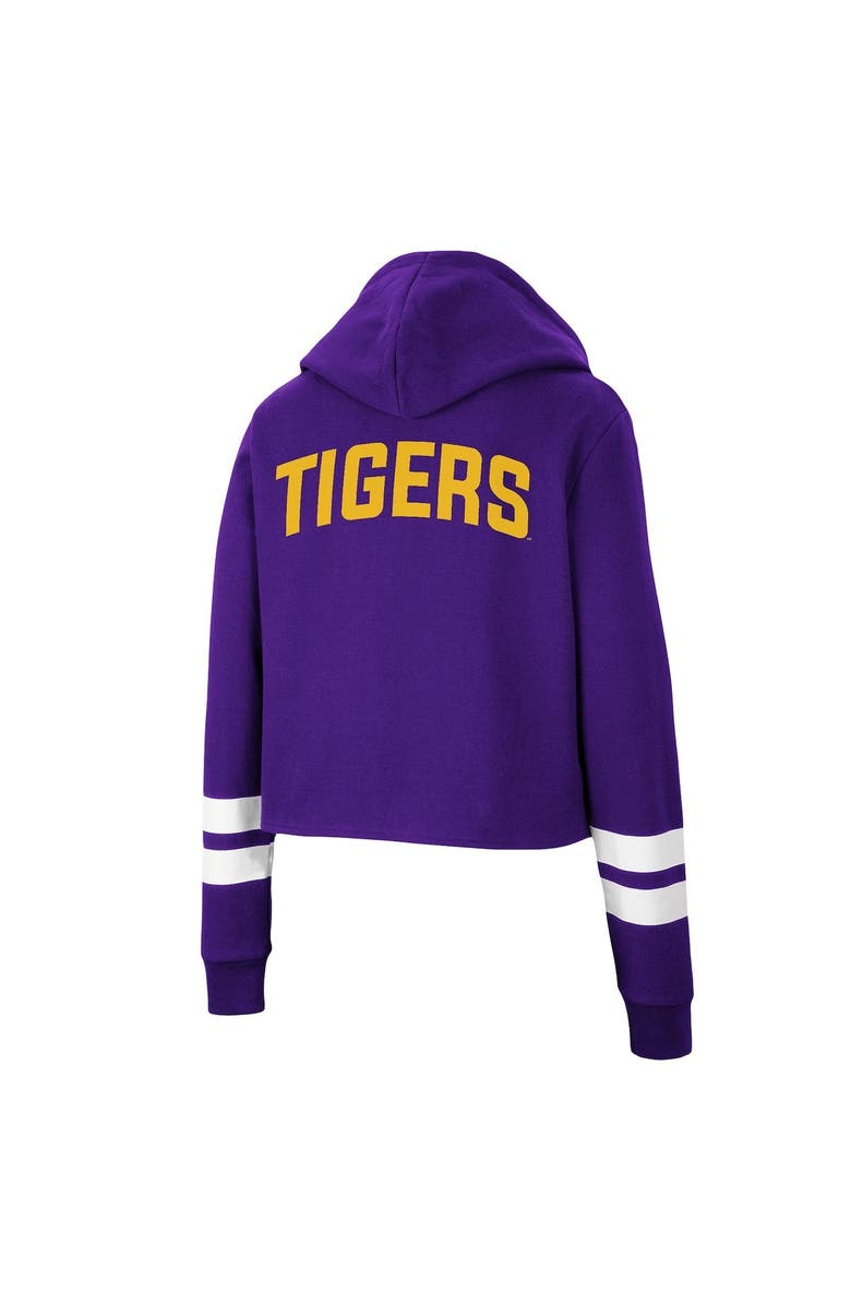COLOSSEUM Women's Colosseum Purple LSU Tigers Throwback Stripe Cropped Pullover Hoodie, Alternate, color, 