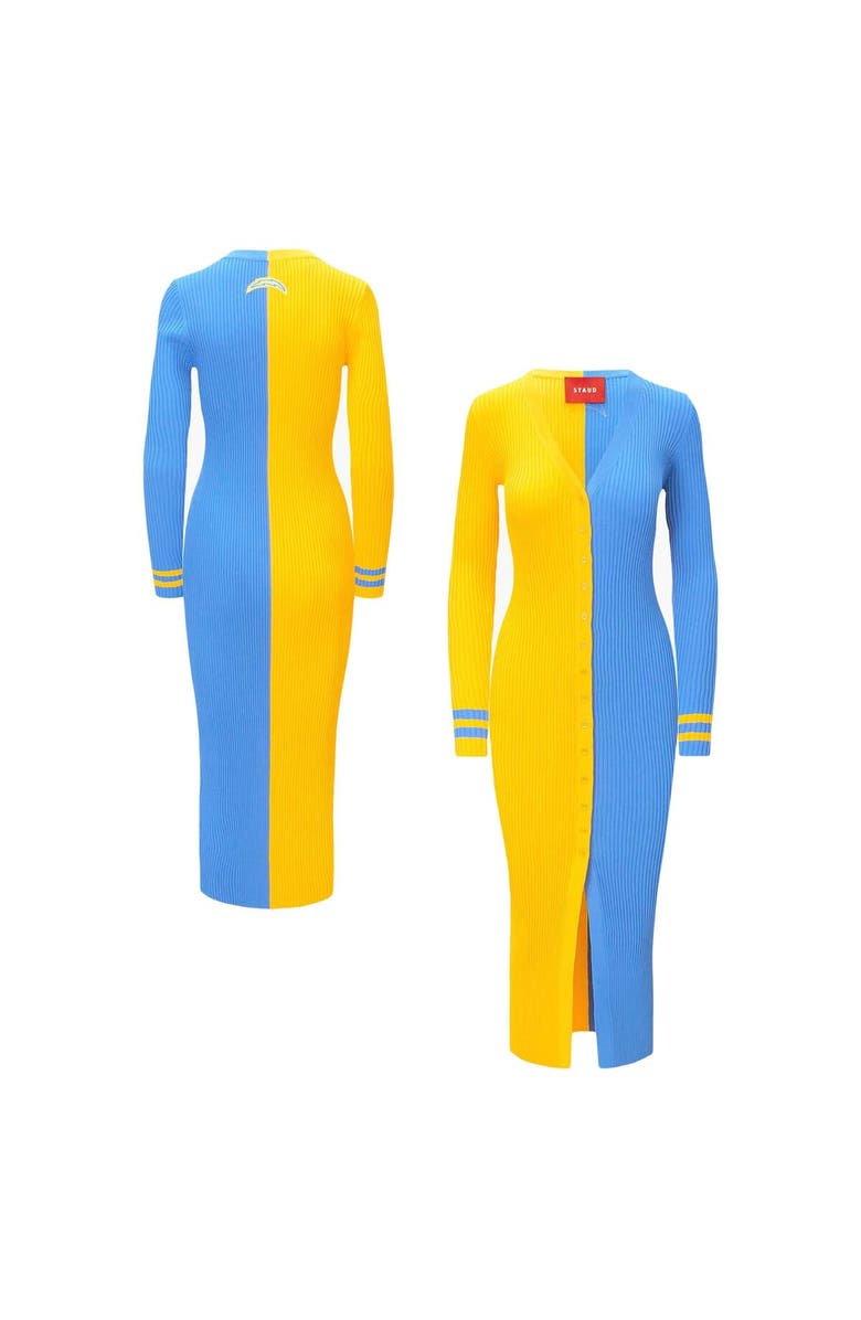 STAUD Women's STAUD Gold/Powder Blue Los Angeles Chargers Shoko Knit Button-Up Sweater Dress, Alternate, color, Gold