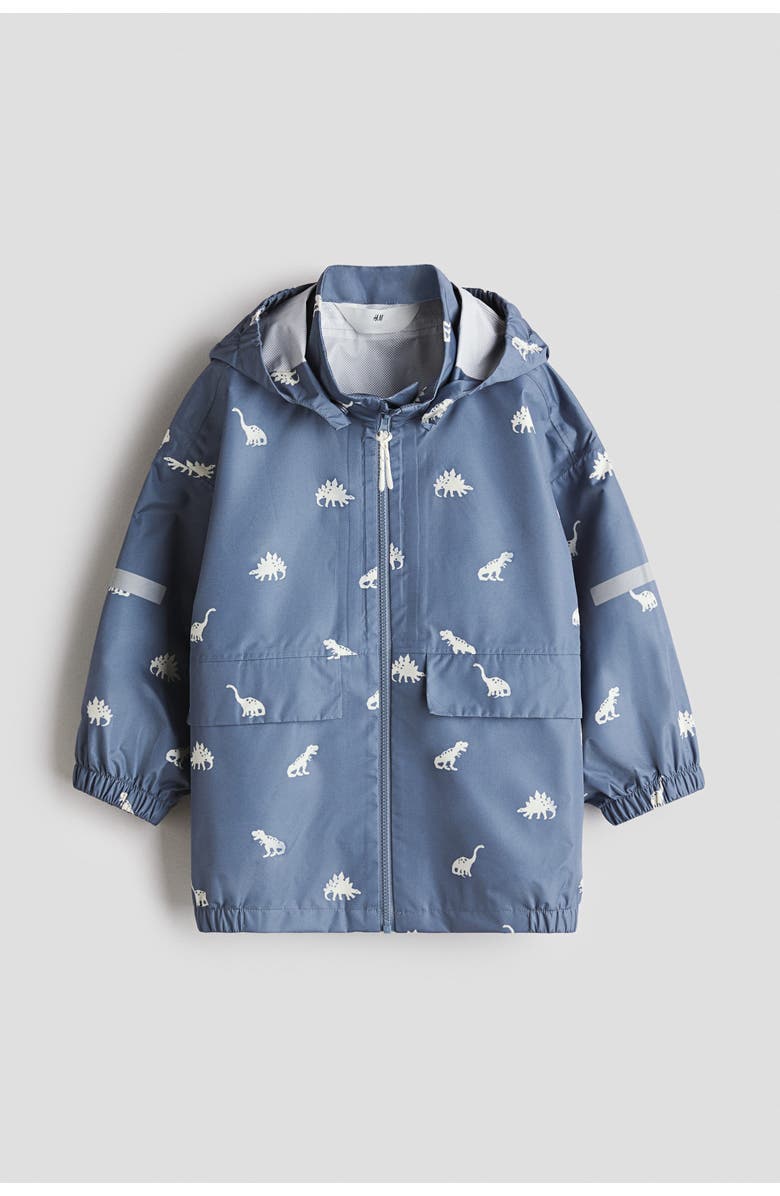 H&M 2.5-layer Rain Jacket, Alternate, color, Dusty Blue/Dinosaurs