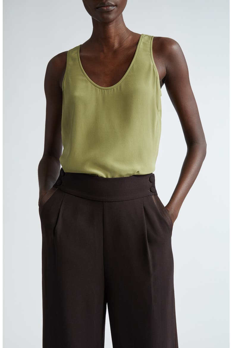 Silk Crêpe de Chine Tank, Main, color, MOSS