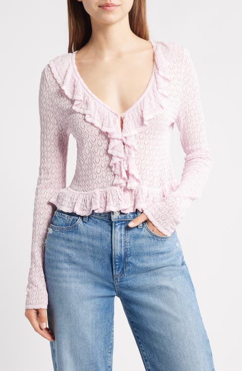 Nilah Ruffle Pointelle Cardigan