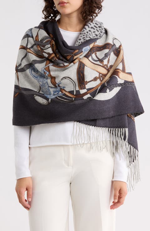 Faux Fur Trim Cashmere Blend Ruana