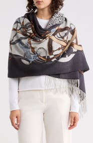 La Fiorentina Faux Fur Trim Cashmere Blend Ruana
