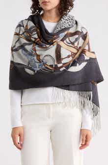 La Fiorentina Faux Fur Trim Cashmere Blend Ruana