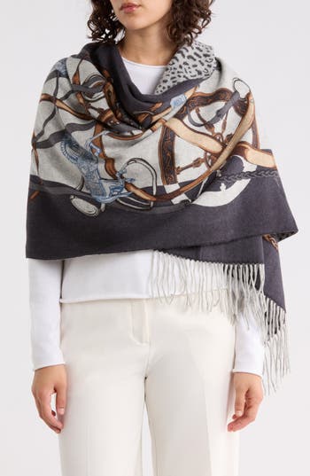 La Fiorentina Faux Fur Trim Cashmere Blend Ruana In Black