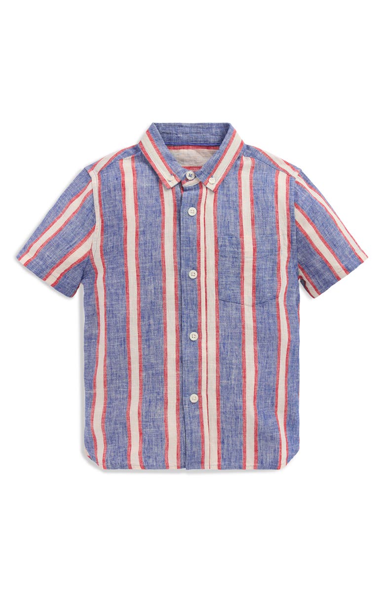 Mini Boden Kids' Stripe Linen & Cotton Button-Down Shirt, Main, color, Triple Stripe