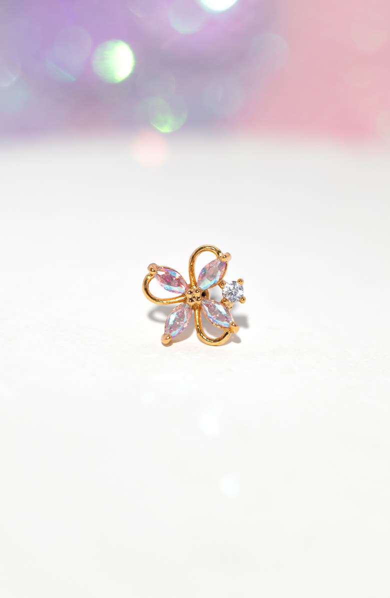 Girls Crew Crystal Gardenia Piercing Style Stud Earring, Alternate, color, Gold