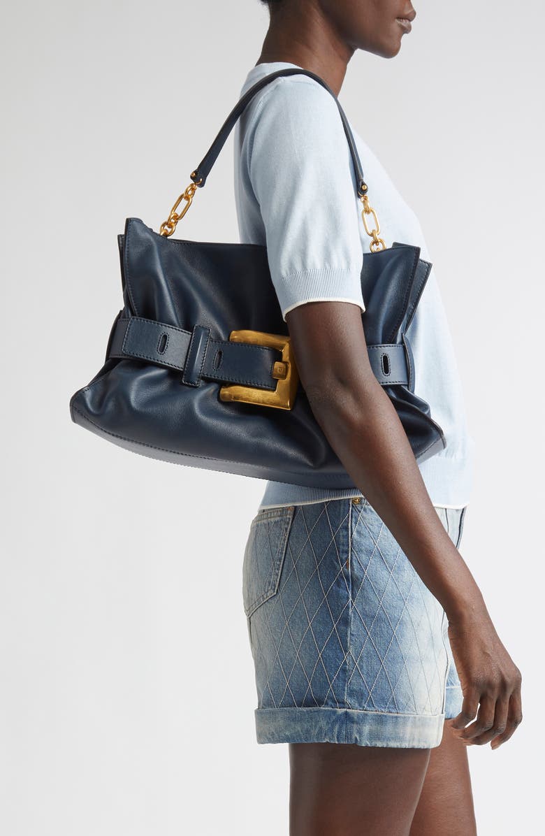 Balmain Medium Anthem Leather Tote, Alternate, color, Oil