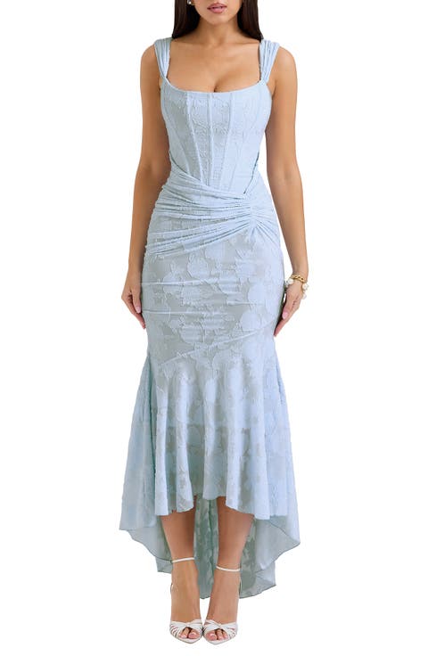 Cesca Floral Ruched High-Low Corset Dress