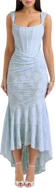HOUSE OF CB Cesca Floral Ruched High-Low Corset Dress