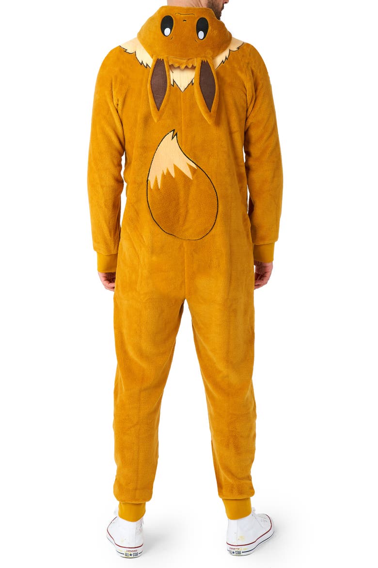 Pokémon™ Eevee Hooded Long Sleeve Fleece Jumpsuit, Alternate, color, BEIGE