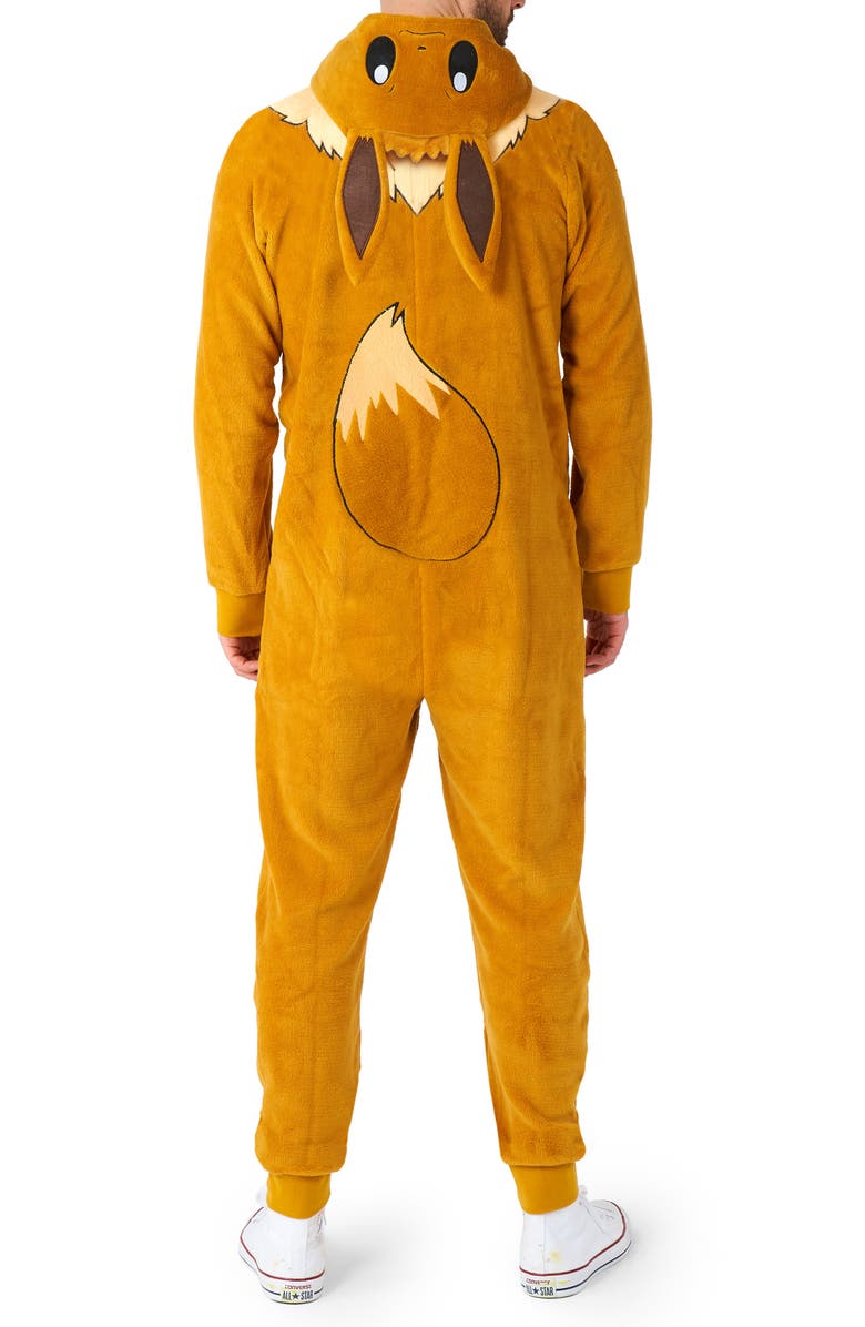 OppoSuits Pokémon<sup>™</sup> Eevee Hooded Long Sleeve Fleece Jumpsuit, Alternate, color, Beige
