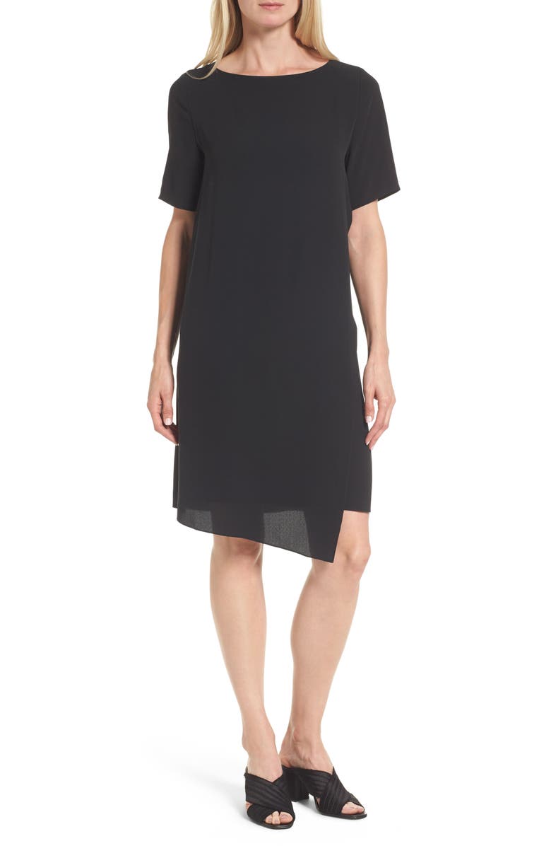 Eileen Fisher Asymmetrical Silk Shift Dress, Main, color,