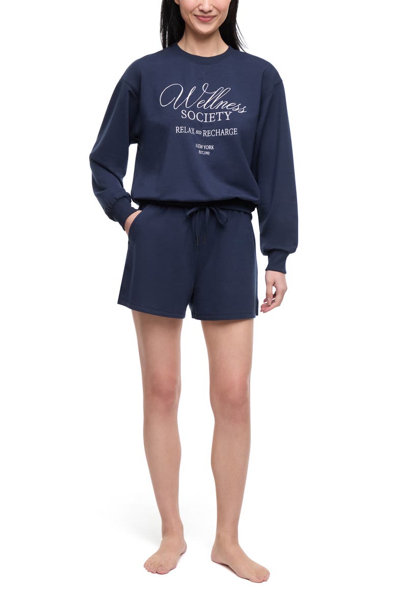 Wellness Society Sleep Sweatshirt & Shorts Set, Alternate, color, TOTAL ECLIPSE