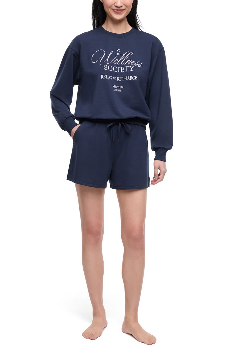 Wildfox Wellness Society Sleep Sweatshirt & Shorts Set, Alternate, color, Total Eclipse