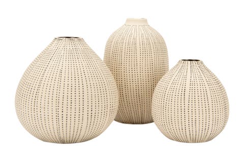 Round Stoneware Vases with Polka Dot Finish, White and Black, Set of 3