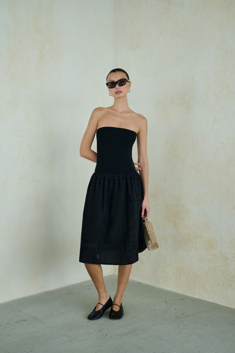 Ribbed Cotton Midi Dress, Alternate, color, BLACK MULTI