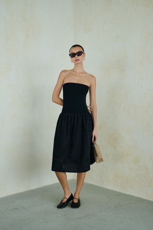 Weworewhat Ribbed Cotton Midi Dress In Black