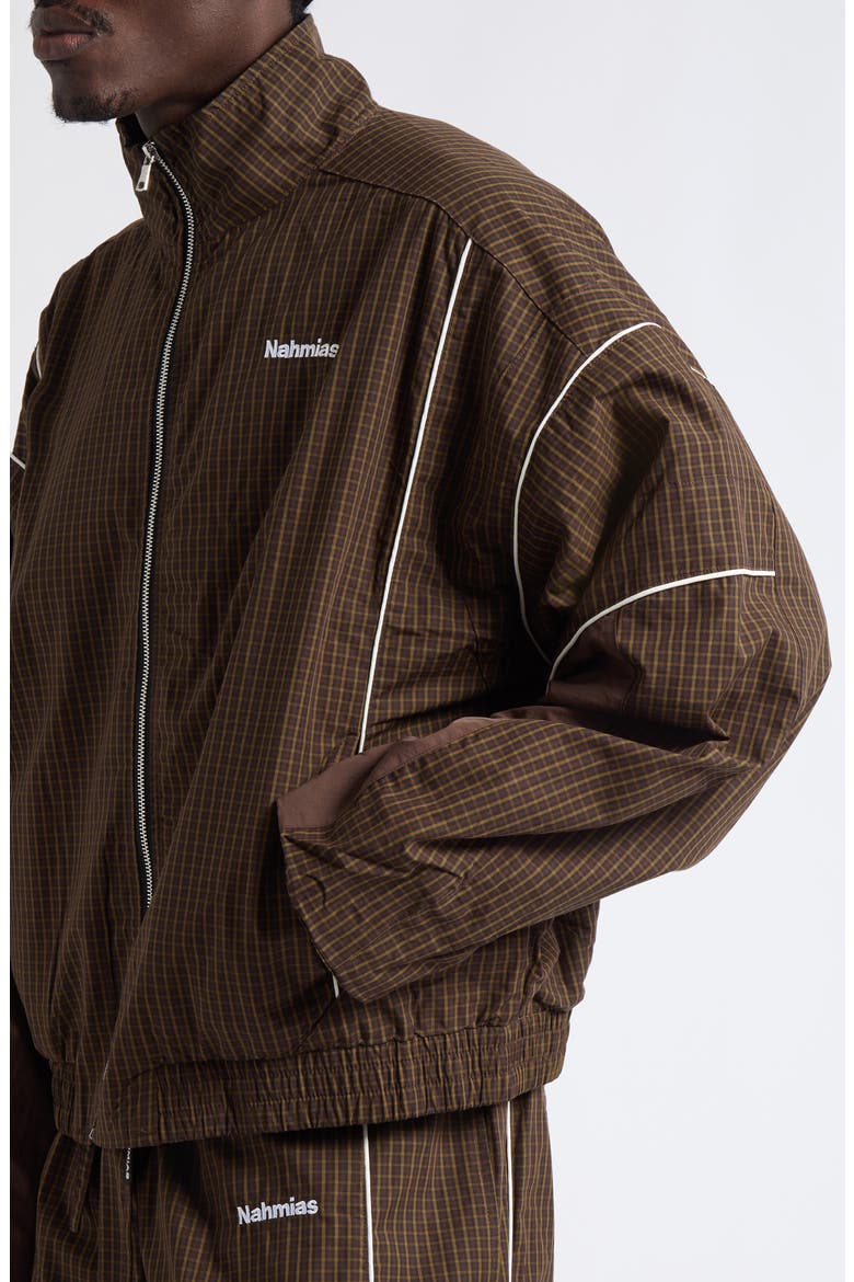 Grid Warm Up Track Jacket, Alternate, color, DK BROWN MULTI NYLON