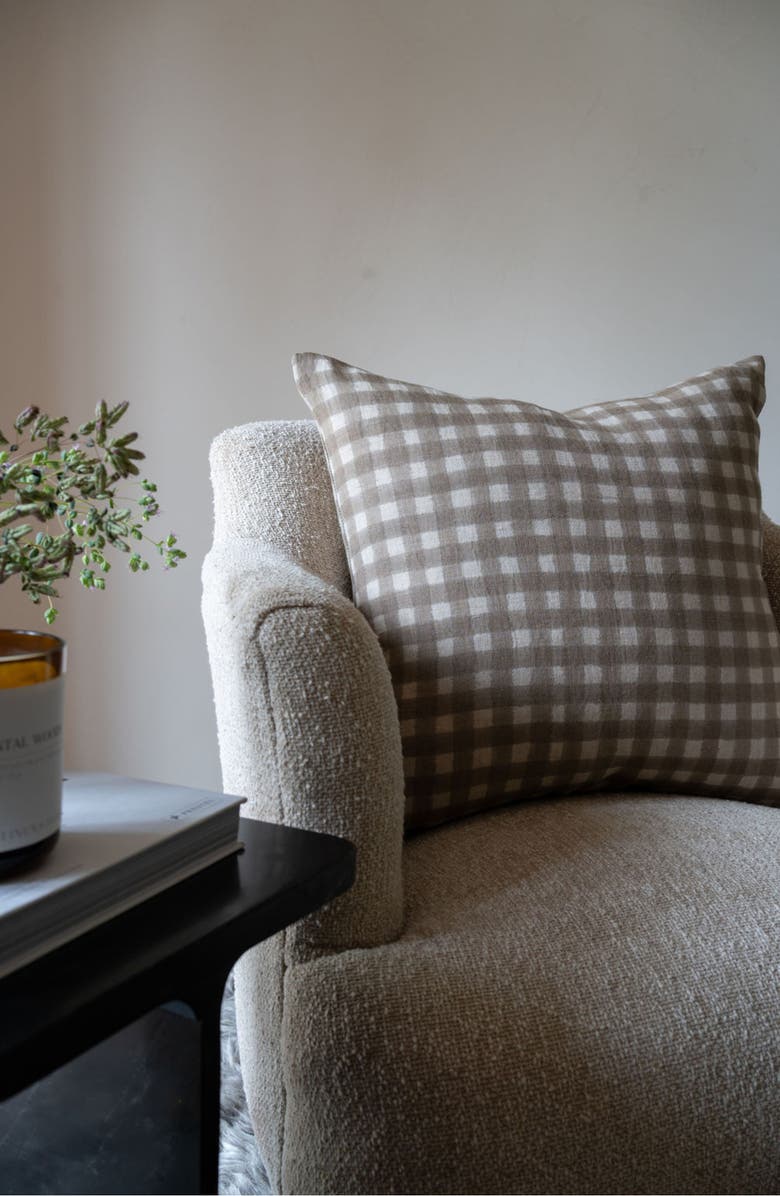 Linen & James Evan Soft Brown Gingham Handblock Pillow Cover, Alternate, color, Tan Brown